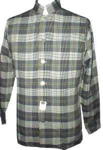 (S) Men's Vintage 60's BEATLES NEHRU SHIRT. Grey, Brown, Black & White Plaid.