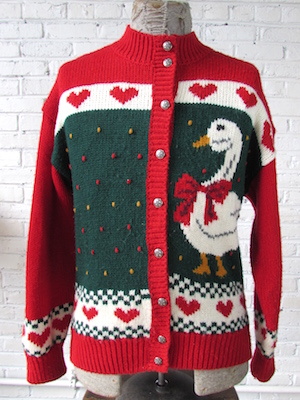 Mens M) Ugly Xmas Sweater Cardigan! Festive Goose Wearing a Bow ...