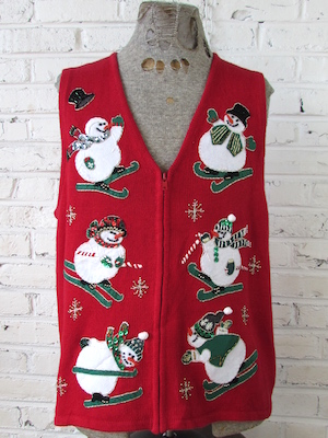 Snowmen Basic Editions Sleds Vintage Ugly Christmas Sweater  Vest Large