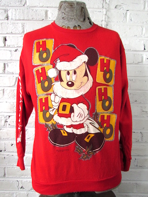 Sazz Vintage Clothing: (Mens M) Ugly Xmas Sweatshirt! Mickey Mouse Santa!  Ho Ho Ho! Ha Ha Ha!