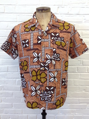 Mens 70s Copper and Brown Psychedelic Floral Shirt Small / Brown