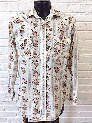 S) Mens Retro Western Shirt! Cream 