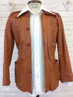 Sazz Vintage Clothing 38 Mens Vintage 70s Leather Jacket Burnt Orange Fancy Folds Matching Belt Epaulets