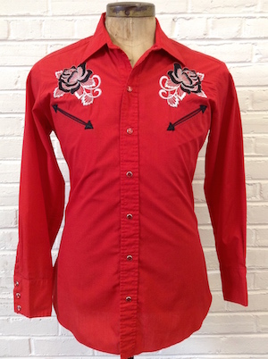 black cowboy shirt with red roses