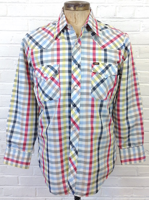 Vintage Red/White/Yellow Plaid Wrangler Shirt with Pearl Snaps