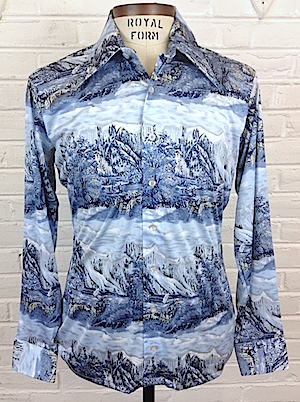 Sazz Vintage Clothing: (M/L) Mens Vintage 70s Disco Shirt! Pioneers In a  Mountainous Landscape on Blue.