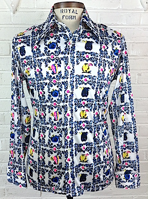 Mens 70s Mens Blue Psychedelic Floral Shirt