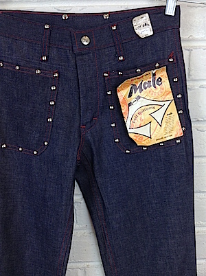 Sazz Vintage Clothing: (27x36) Boy's Vintage 70's Disco Pants! Dark Blue  Denim w/ Flat Studded Trim! Never Worn! Tall.