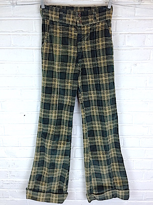 Sazz Vintage Clothing: (30x33) Mens Vintage 70s Disco Pants! Green 'n'  Cream Plaid! Corduroy BELLS!
