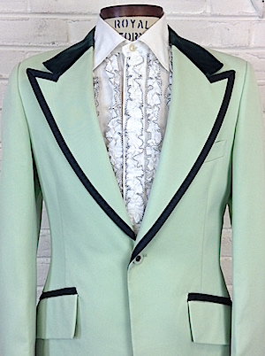 Men's Green Vintage Tuxedo Jacket with Velvet Trim Retro 1970's Prom Disco 42S 