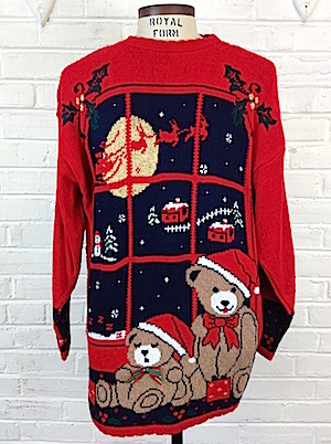 Christmas Sweatshirt Vintage 90s Santa Claus outlet Reindeer Flying Sleigh Mens Size Medium