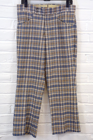 Vintage Men's Pants 33 Plaid Polyester 60's / 70's Pants High