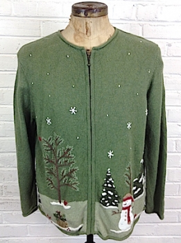 (mens Snug XL) ugly (but kinda nice) Christmas sweater. Sage Green Zipper closure