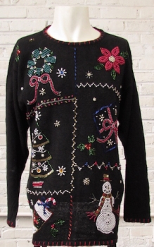 (Mens M) Ugly Xmas Sweater! We Bedazzle You a Merry Xmas! Snowman! Gifts! Tree!