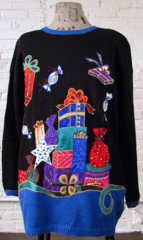 (Mens L) Ugly Xmas Sweater!  Shiny, Bedazzled Xmas Gifts and Candy!!
