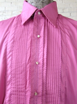 (L) Men's Vintage 70's Pleated Front Tuxedo Shirt! Magenta!