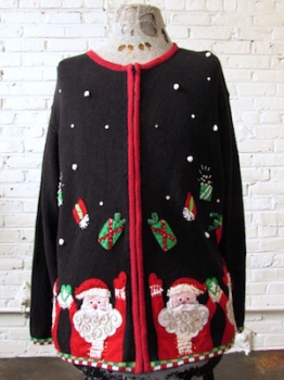 (Mens Roomy L) Ugly Xmas Sweater! Santa's Rejoice Tossing Gifts in the Air!