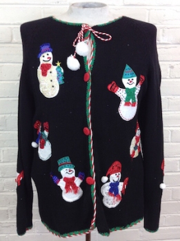 (Mens L) Ugly Xmas Sweater! Celebrating Snowmen! Bedazzled & Ready to Party!