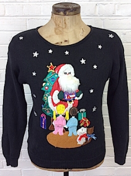 (Mens Roomy M) Ugly Xmas Sweater! Santa Caught Bringing Gifts by Kids & Pets! 3D Elements!