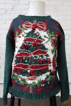 (Kids 27" Chest) Ugly Xmas Sweater! Christmas Tree on Plaid w/ REAL BELLS!!