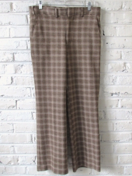 (33x30) Mens Vintage 1970's DISCO Pants! Dark Tan, Brown & White Plaid!