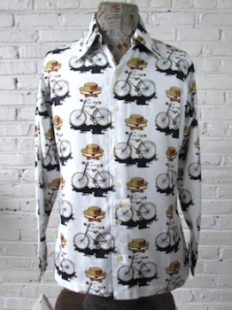 (32"Chest) Vintage Boys 70s Disco Shirt! Ghost Biker! Disembodied Hat Floating Above a Bicycle!