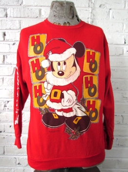 (Mens M) Ugly Xmas Sweatshirt! Mickey Mouse Santa! Ho Ho Ho! Ha Ha Ha!