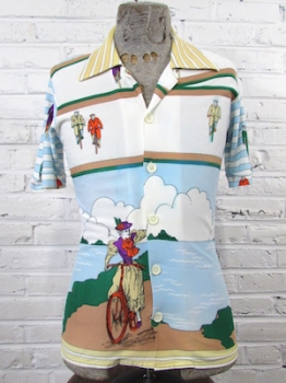 (XXS) Men's Vintage 70;s Disco Shirt! Fancy Lady Biker by the Sea & Mini Biker Gents!