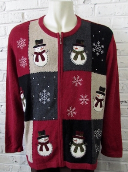 (Mens 3XL) Ugly Xmas Sweater! Cute Snowmen & Snowflakes on Patchwork!