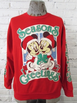 (Mens L) Ugly Xmas Sweatshirt! Mickey & Minnie Mouse Seasons Greetings!