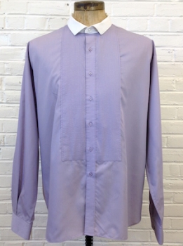 (XL) Mens Vintage 70s Men's Pleated front Tuxedo Shirt. Lavender w/ White Collar. As-Is