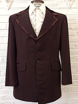 (44) Vintage 1970s Tuxedo Jacket. Brown w/ Velvet Trimmed Lapels!