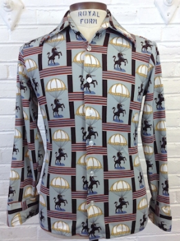 (S) Men's Vintage 70's Disco Shirt! Strange Chained Up Unicorn w/ a Parachute!