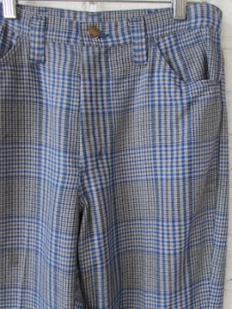 (30x30) Men's Vintage 70's Cuffed Disco Pants!!! Blue, Gray, White and Black Plaid!