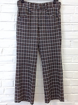 (30x26) Men's Vintage 70's Disco Pants!!! Funky Plaid in Shades of Gray, Green and Sienna!