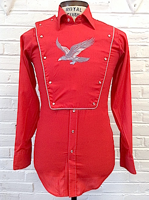 (XS) Mens 70s Western Shirt! Red Bib Front w/ an Eagle Embroidered in ...