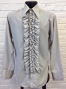 (S) Men's Vintage 70's Ruffled Tuxedo Shirt! Warm Gray w/ 1 Row of Ruffles!