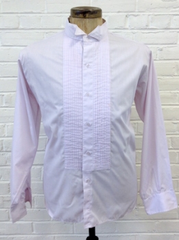 (L) Mens Vintage 70s Tuxedo Shirt! Pale Lavender w/ Pleats! Wing Tip Collar!