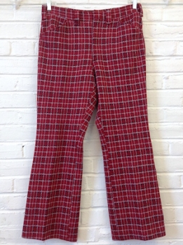 (34x30) Mens Vintage 70s Disco Pants! Red, Black and White Plaid!