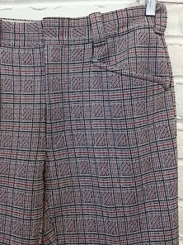 (33x29) Men's Vintage 70's DISCO Pants! Red, Back and Gray "Particle-Plaid"