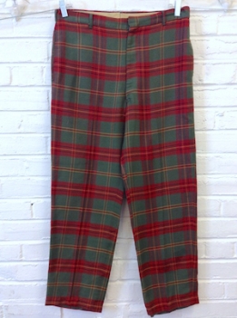 (33x28) Mens Vintage 1970's Pants! Grayish-Green and Red Xmas Plaid!