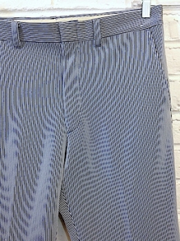 (35x28) Mens Vintage 1970's DISCO Pants! White and Dark Navy Blue Vertical Stripes!