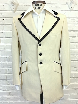 (39) Men's Vintage 70's Tuxedo Jacket. Fancy, Texturized Cream w/ a Black Velvet Collar! TALL