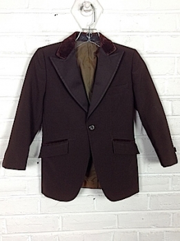 (28" chest) Boys Vintage 1970s Tuxedo Jacket! Brown with Satin Lapels & a Brown Collar!