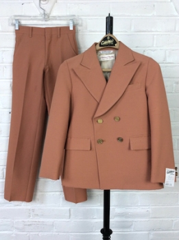 (27" Chest, 23x27) Boy's Vintage 70's Polyester Suit! Rich Dusty Peach!