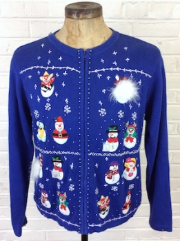 (Mens L) Ugly Xmas Sweater! Partytime in Snow Town w/ Some Wild & Crazy Snowfolk!