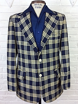 (42) Mens Vintage 70s Disco Blazer! Wild & Crazy Yellow, Navy & White Plaid!