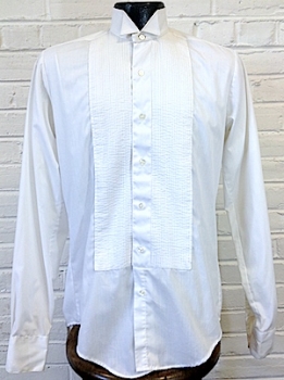 (S) Mens Vintage 70s Tuxedo Shirt! White w/ White Pleats & Wing Tip Collar!
