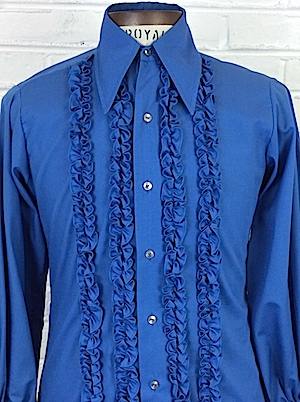 (S) Mens 1970's Ruffled Tuxedo Shirt! Dark Blue w/ 4 Rows of Ruffles ...