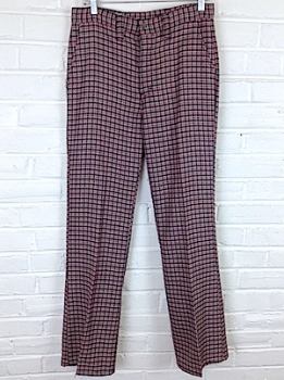 (30x32) Mens Vintage 70s Disco Pants! Red, Gray, White & Navy Micro Plaid!